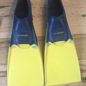 US Divers Yellow and Blue Long Floating Fins US XS 3 4 5  KIDS 3-5